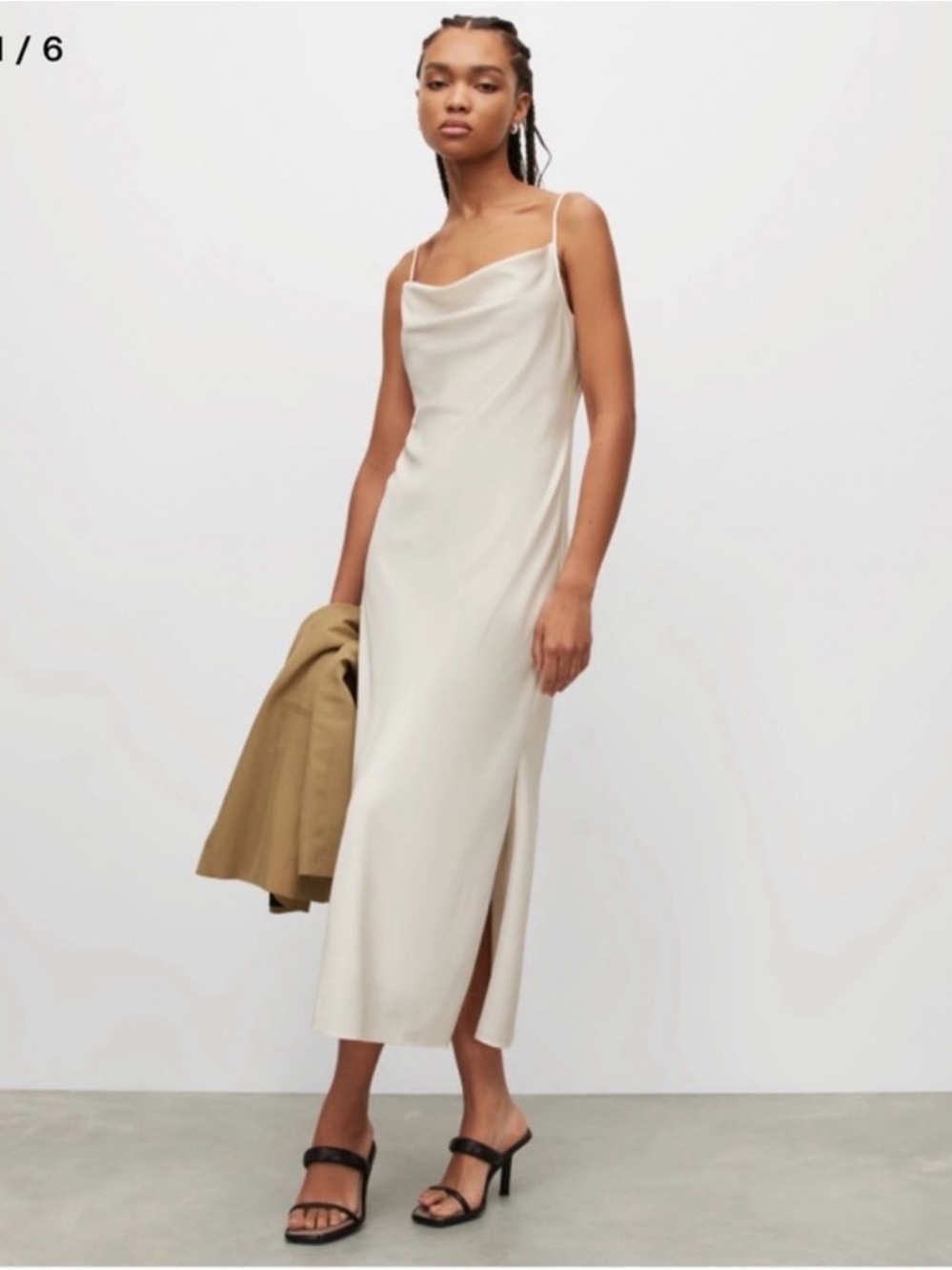 All Saints Cream Slip Dress with Thin Straps